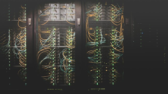 Network cabling in a data center, the kind of infrastructure that depends on undersea cables far away