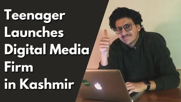 Teenager Launches Digital Media Firm in Kashmir, Tycoon World headline graphic with Mehran at his laptop